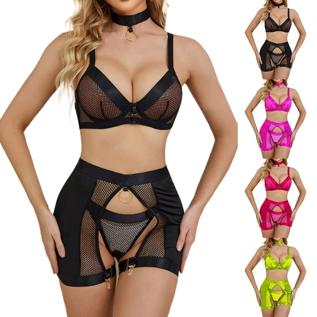 Divertente lingerie donna, cinghia in pizzo, anello in acciaio, sexy, trasparente