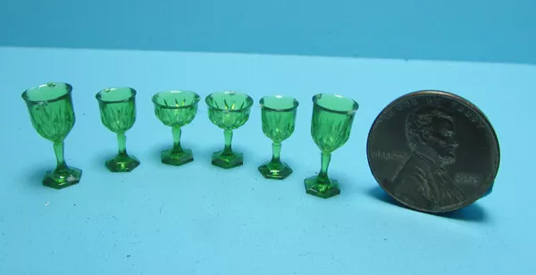 Dollhouse Miniature Chrysnbon Green Stemware Glass Set Crystal Cut CB110G