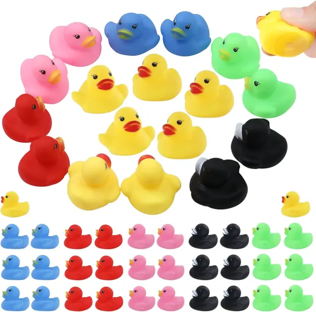 50 Pack Multicolor Mini Rubber Ducky Float Ducks Baby Bath Toy. 6 Colors
