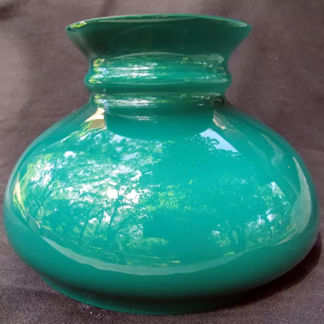 7" Green Cased Glass Shade for old antique kerosene oil / electric student lamp