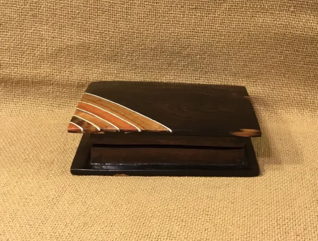 Wooden Cigarette Playing Card Trinket Box With Inlaid Lid