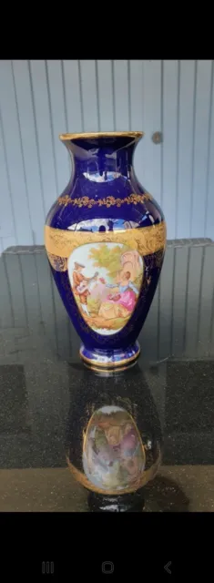 Magnifique vase limoges bleu et or en bon état