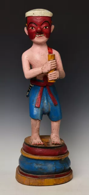 19th Century, Mandalay, Antique Burmese Wooden Standing Figure