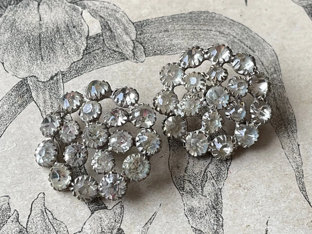 2 boutons anciens en métal et strass mother of pearl French button 1900
