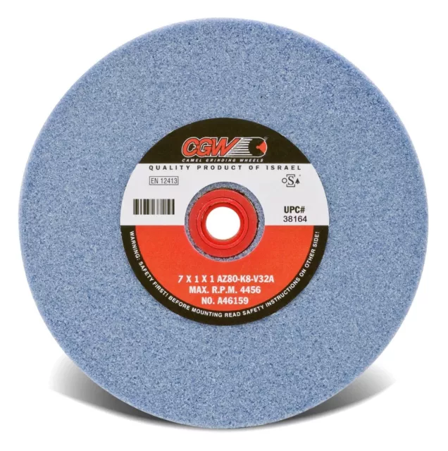 CGW  7 X 1 X 1  AZ80-K8 Premium Blue Aluminum Oxide Bench Grinding Wheel Grit-80