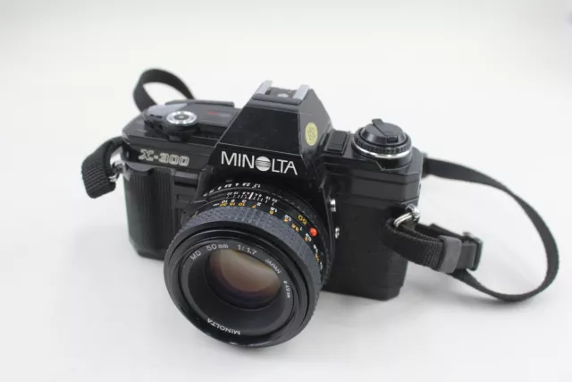 Minolta X-300 SLR Vintage Film Camera All Black Model Working w/ 50mm F/1.7 Lens