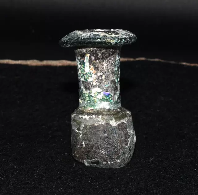 Ancient Roman Glass Bottle with Iridescent Patina from Middle East