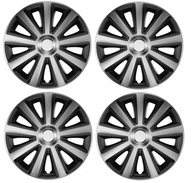 Fit Kia Rio Wheel Trim Hub Cap Plastic Cover Set Of 4 Silver Carbon 14" 14 Inch