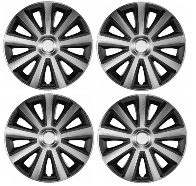 Yaris Wheel Trim Hub Cap Plastic Covers Full Set 4 Silver Carbon 14" 14 Inch