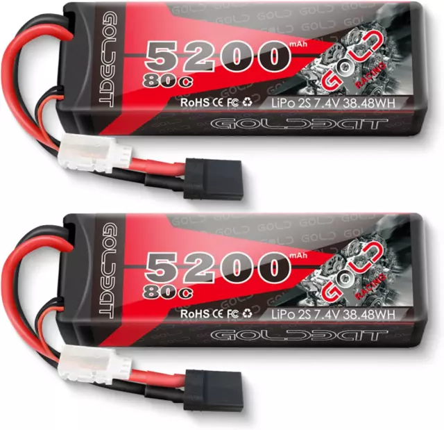 Goldbat 2S LiPo Akku 5200mAh 7,4V 80C LiPo RC Akku Hartschale mit Tracxas