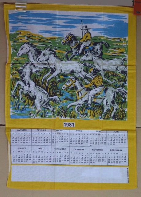 Torchon calendrier fleurs de 1978 Coton