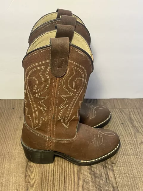 Bronco Cowboy Boots Kids Youth Size 8.5 Brown Boys Girls Rodeo Western Shoes USA