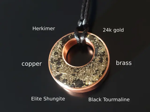 EMF 5G protection Orgonite orgone pendant, Copper, Shungite, Herkimer, brass
