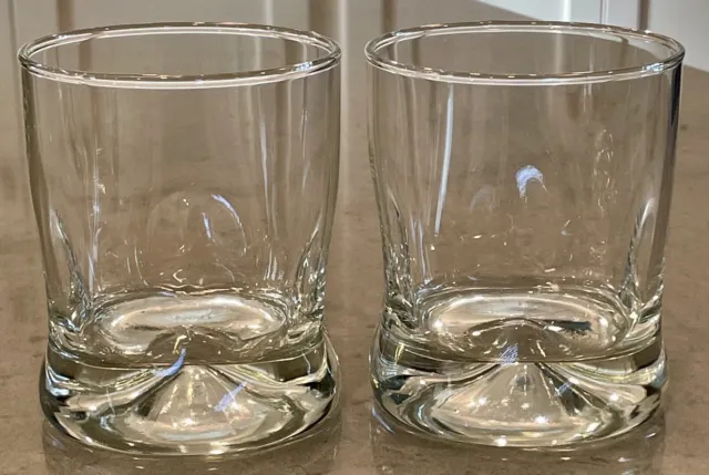 Set Of 2 Whiskey Glass MCM Thick Base Dimpled Old Fashioned Rock Glasses