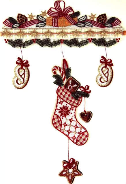 Plauener Spitze Fensterbild Weihnachten Nikolausstiefel Windspiel Fensterdeko