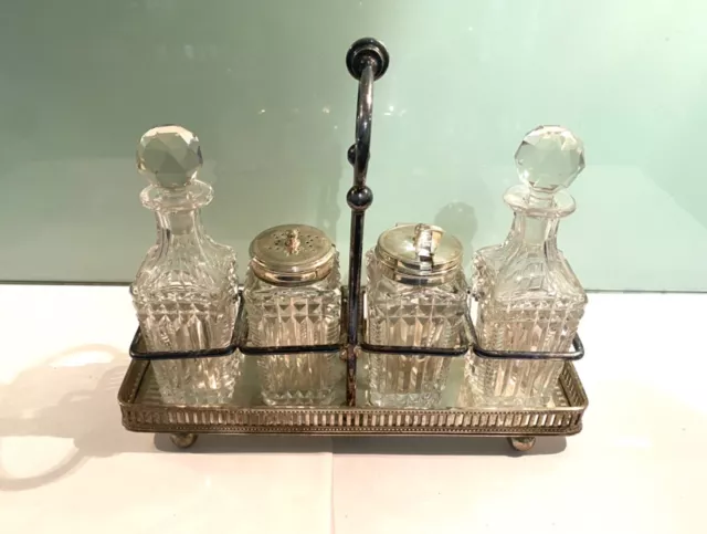 Vintage 4 Piece Glass EPNS Cruet & Condiment Shaker Set