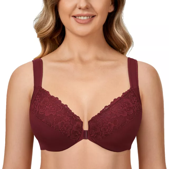 WOMEN FRONT CLOSURE Bras High Support Lifting Lace Bras Soft Easy Close  Bralette £4.79 - PicClick UK