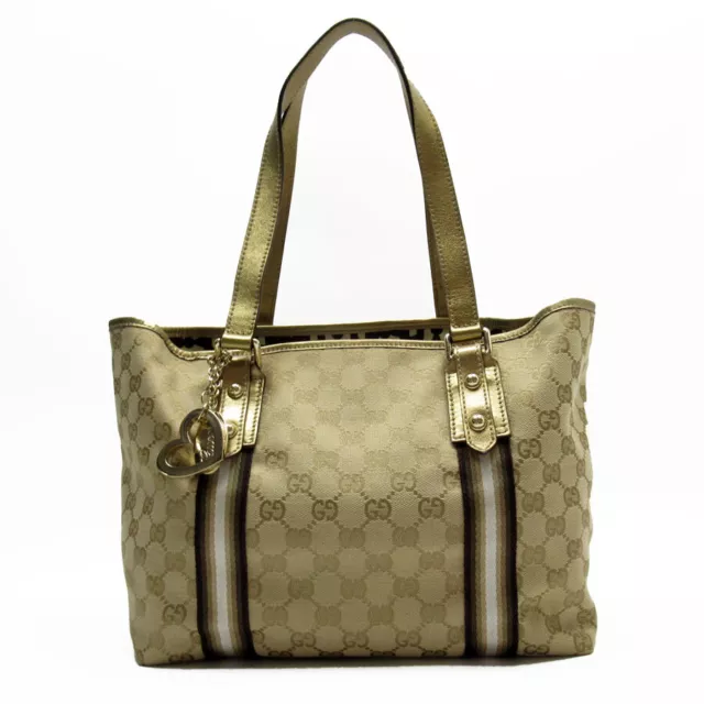 Auth GUCCI  GG Shoulder Bag  Tote Bag  Beige / gold canvas/leather w0194a