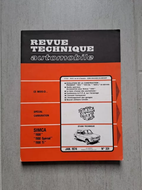 REVUE TECHNIQUE AUTOMOBILE RTA SIMCA 1100 PEUGEOT 504 n°331