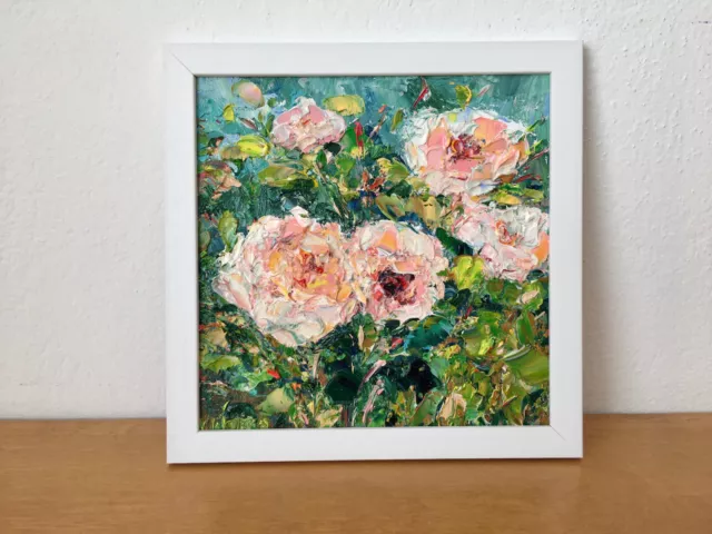 Rosa Rosen Garten Teig Ölgemälde auf Leinwand Brett Blumen Wand Kunst Dekor