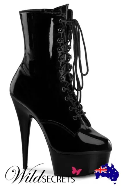NEW Pleaser Delight 6” Heel Black Patent Platform Ankle Boot, Womens Sexy Shoe