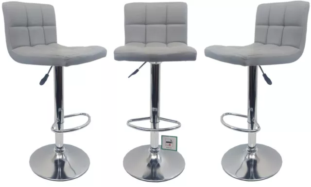 3 Grey Bar Stools Kitchen Breakfast Barstools set of 3, faux leather