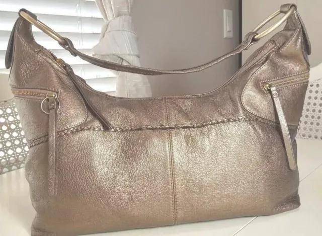 Sigrid Olsen Leather Shoulder Gold Handbag Gold Hardware Beauty multi pocket
