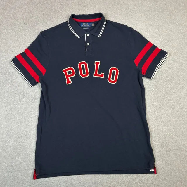 Ralph Lauren Polo Shirt Mens XL Blue Red New York Bull Dog Custom Slim Fit