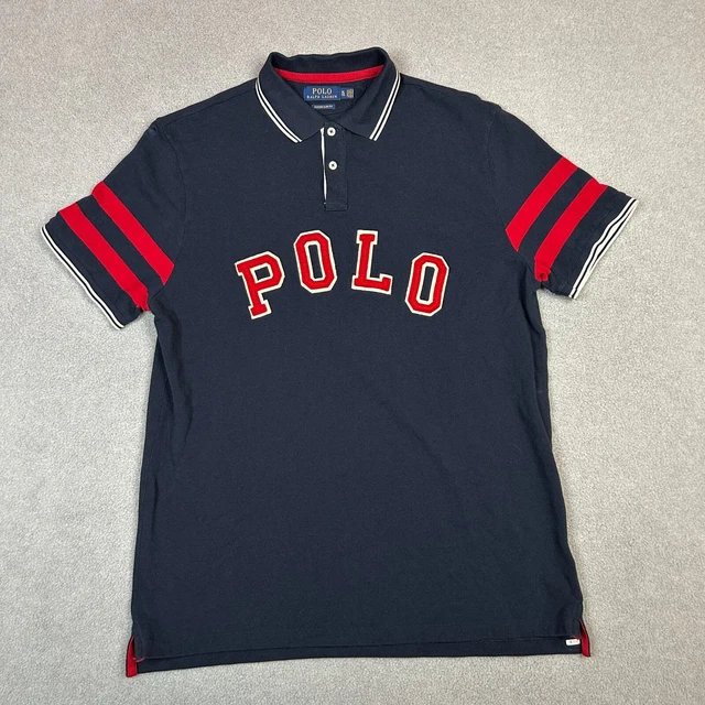 Ralph Lauren Polo Shirt Mens XL Blue Red New York Bull Dog Custom Slim Fit Ralph Lauren Polo Shirt Mens XL Blue Red New York Bull Dog Custom Slim Fit