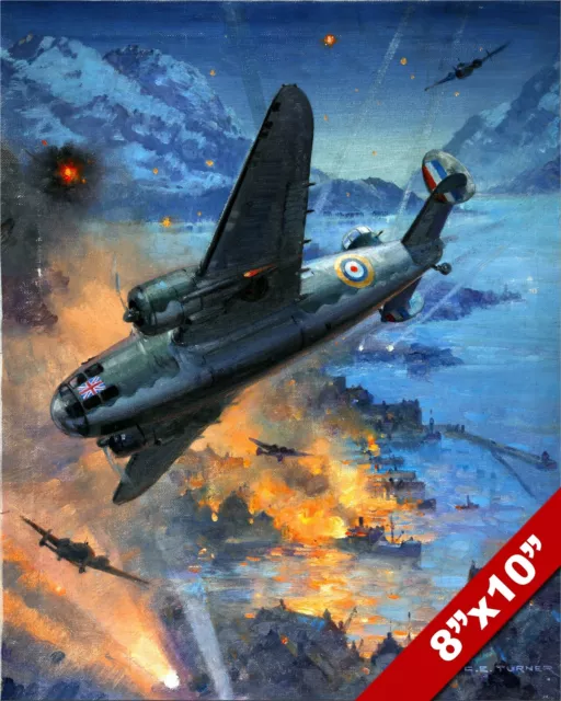 Wwii Royal Air Force Hudson Bombers Attacking Painting Art Real Canvas Print