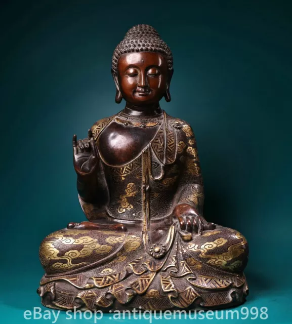 15.2 "vieux Bouddha bouddhique Shakyamuni en Bronze violet doré tibétain A2