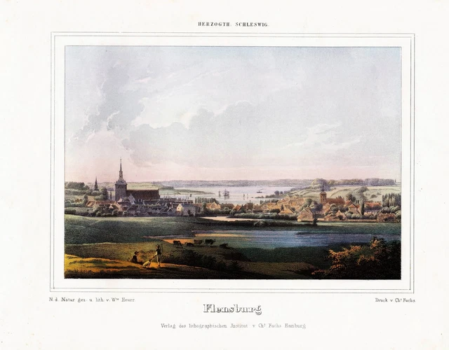 1847 Flensburg Schleswig-Holstein Aspecto Litografía Wilhelm Este Año