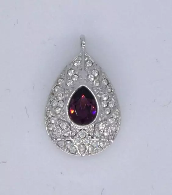 Swarovski Genuine Teardrop Pendant Purple White Clear Crystals Rhodium Plated 3