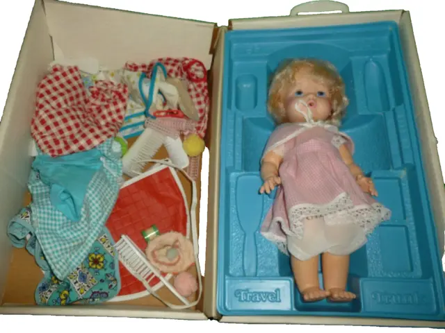Vintage Travel Trunk Clothing Accessories VINYL BABY DOLL 14" BY Eeegee Co