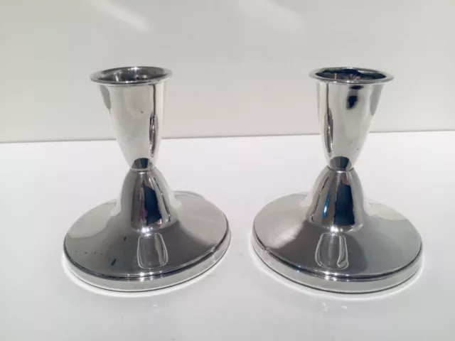 Vintage Pair Solid Sterling Silver Desk Candlesticks, Birmingham, 1974