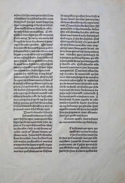 Französisches Inkunabelblatt Major De Tristan En Francais Rouen Bourgeois 1489