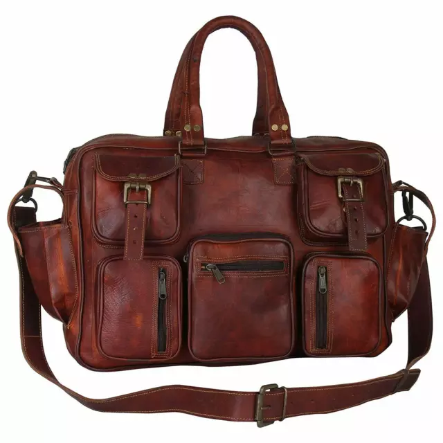 Men's Leather Vintage Duffel Luggage Suitcase Messenger Gym Overnight Travel Bag