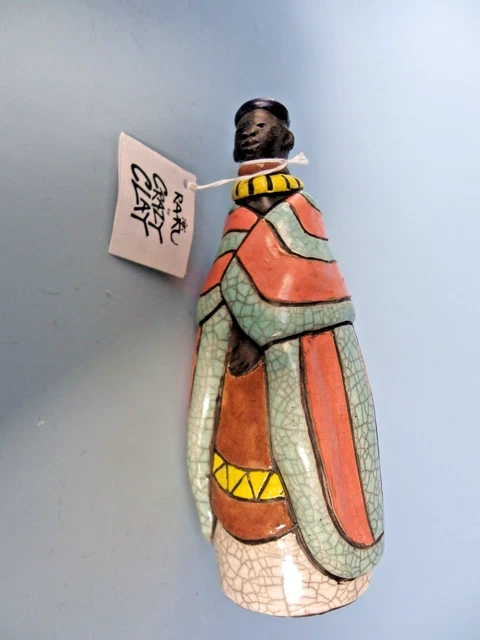 Raku Crazy Clay Studio handgefertigte Figur So. Africa Gerhard de Beer 9" Neu 6