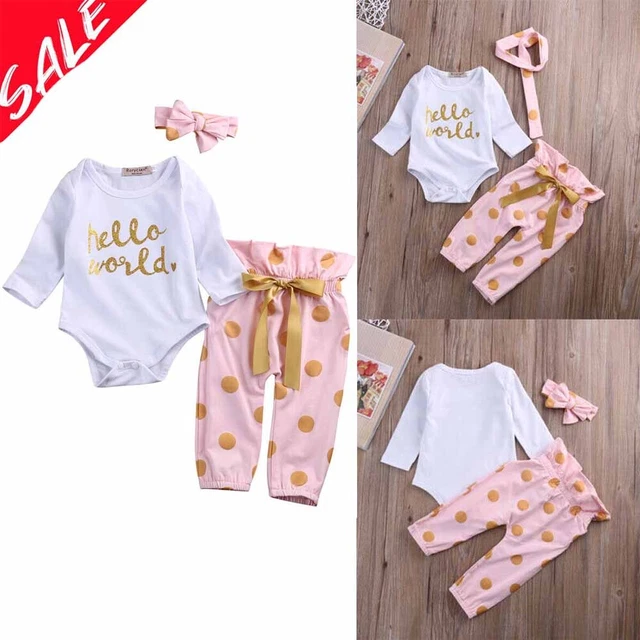 Infant Newborn Baby Girl Romper Jumpsuit Tops Pants Headband Outfits Clothes Set