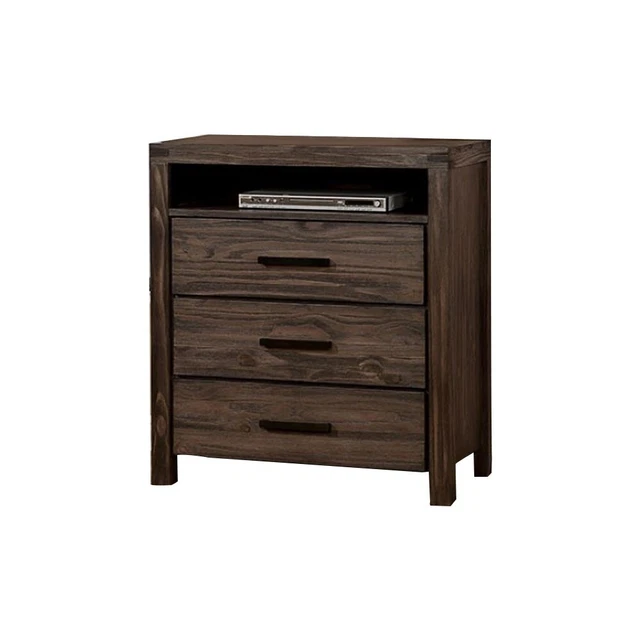 38 Inch Wood Media Tall Dresser Chest, 3 Drawers, Dark Oak Brown- Saltoro Sherpi