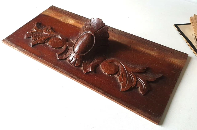 Victorian wood carving pediment panel - Antique French Architectural salvage 14" 2