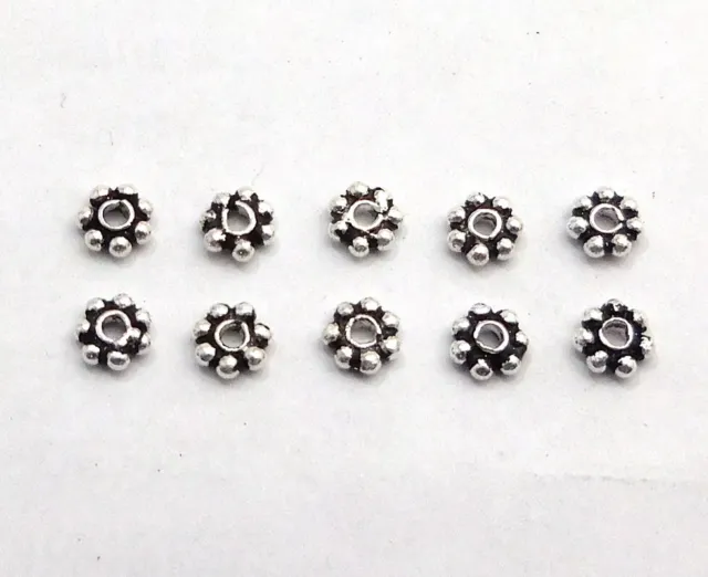 110 Pcs 7Mm Bali Flower Daisy Spacer Beads Oxidized Sterling Silver Plated