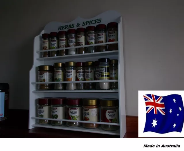 Spice Rack will hold 18 to 36 jars HERB & SPICE  IN WHITE   Made in Australia 
