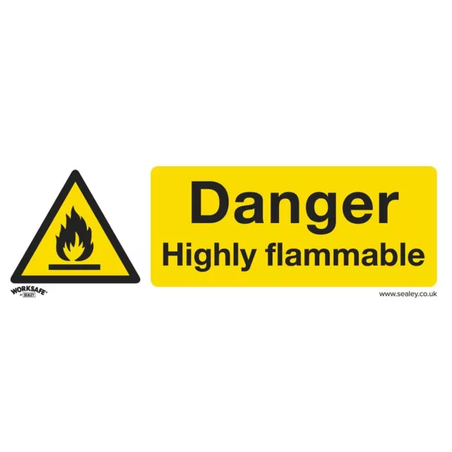 Worksafe Safety Sign Danger Highly Flammable - Self-Adhesive Vinyl - Pack of 10