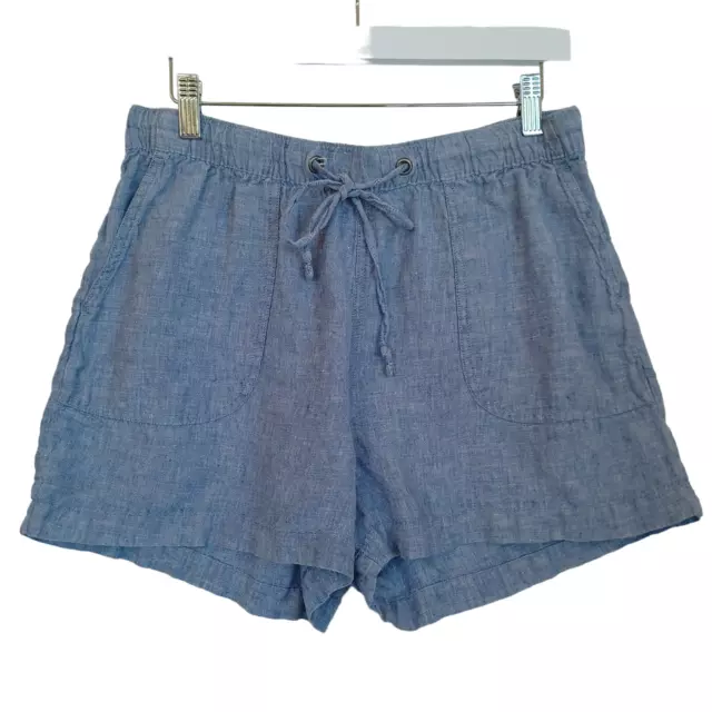 C&C California Linen Shorts Womens Large Chambray Blue Pull On Drawstring Waist