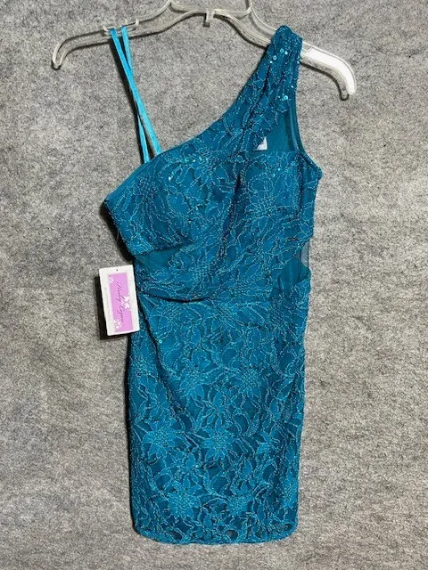 Hailey Logan By Adrianna Papell Dress S Floral Lace Bodycon One Shoulder Blue