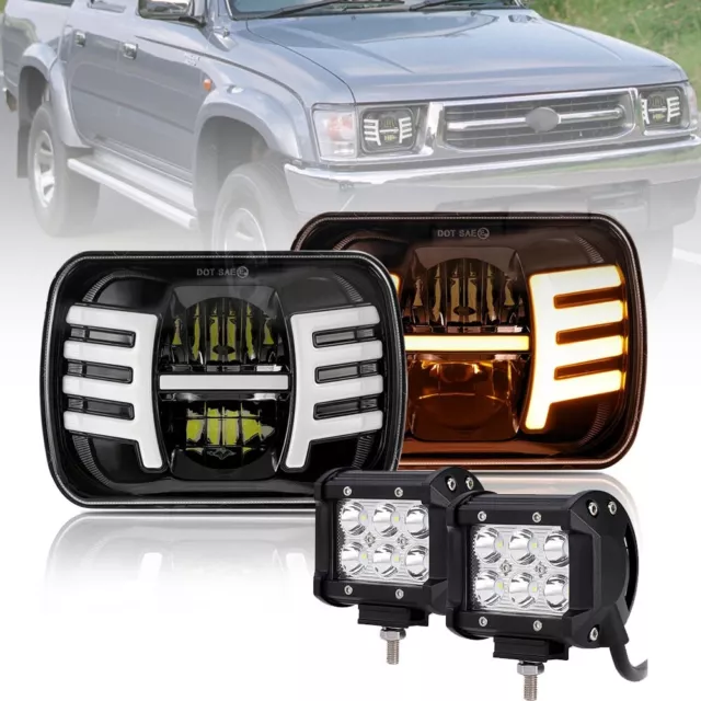 7x6" LED Headlights Turn Lamps & 4" Spot Lights Pod For Toyota Hilux 1983-2003