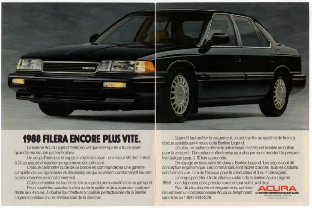 1988 ACURA Legend Vintage Original 2 page Print AD | Black car photo V6 Engine