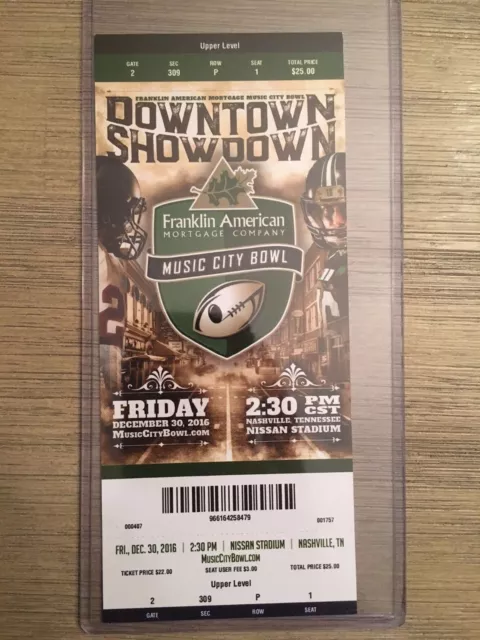 2016 Music City Bowl Tennessee Volunteers vs Nebraska Official Ticket Stub MINT