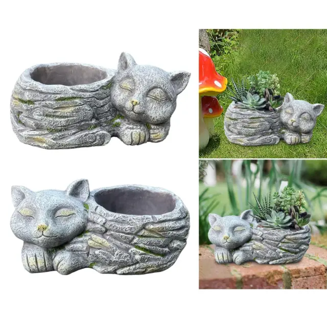 Statue de chat endormi, Pot de fleurs, support de plante en résine, décoration